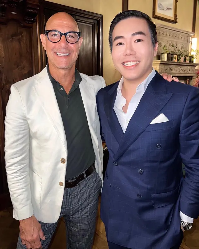 Luke Lee with Stanley Tucci at Lake Como